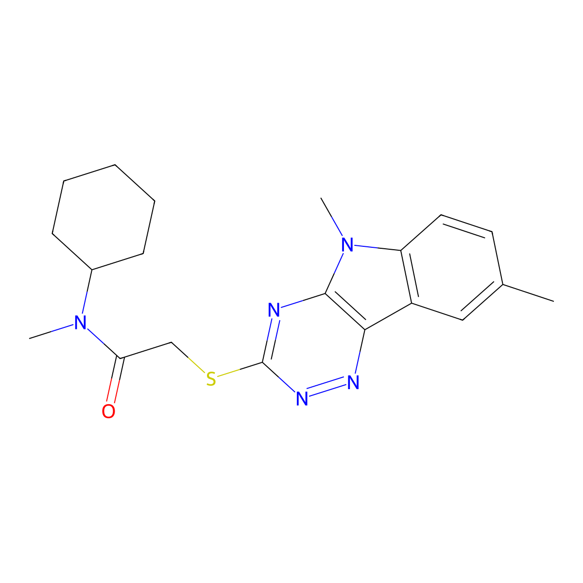 Acetamide,N-cyclohexyl-2-[(5,8-dimethyl-5H-1,2,4-triazino[5,6-B]indol-3-YL)thio]-N-methyl- molecular structure, CAS 603946-45-8