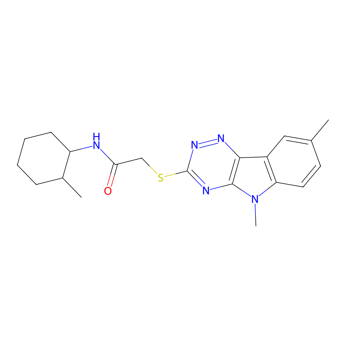 Acetamide,2-[(5,8-dimethyl-5H-1,2,4-triazino[5,6-B]indol-3-YL)thio]-N-(2-methylcyclohexyl)- molecular structure, CAS 603946-46-9