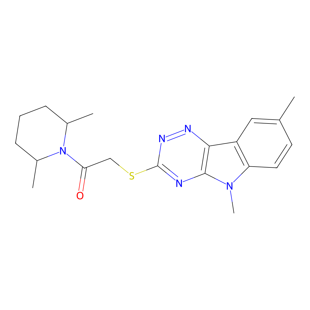 1-(2,6-Dimethylpiperidin-1-yl)-2-[(5,8-dimethyl-[1,2,4]triazino[5,6-b]indol-3-yl)sulfanyl]ethanone molecular structure, CAS 603946-49-2