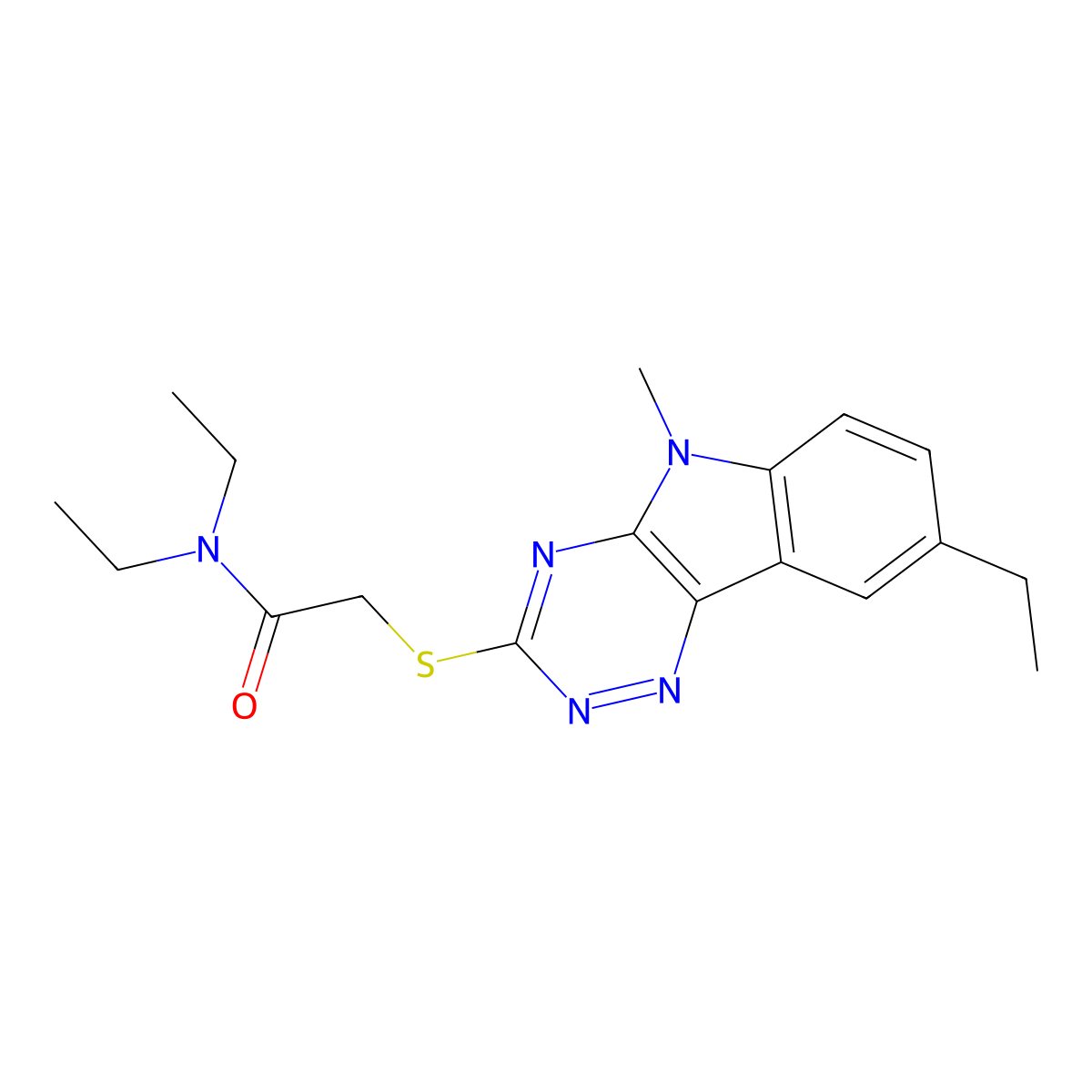 Acetamide,N,N-diethyl-2-[(8-ethyl-5-methyl-5H-1,2,4-triazino[5,6-B]indol-3-YL)thio]- molecular structure, CAS 603946-67-4