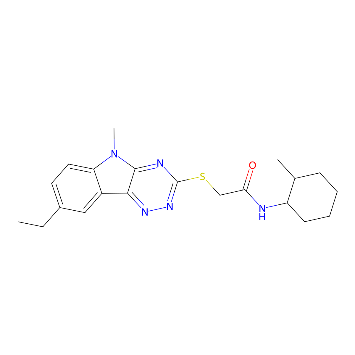 Acetamide,2-[(8-ethyl-5-methyl-5H-1,2,4-triazino[5,6-B]indol-3-YL)thio]-N-(2-methylcyclohexyl)- molecular structure, CAS 603946-74-3