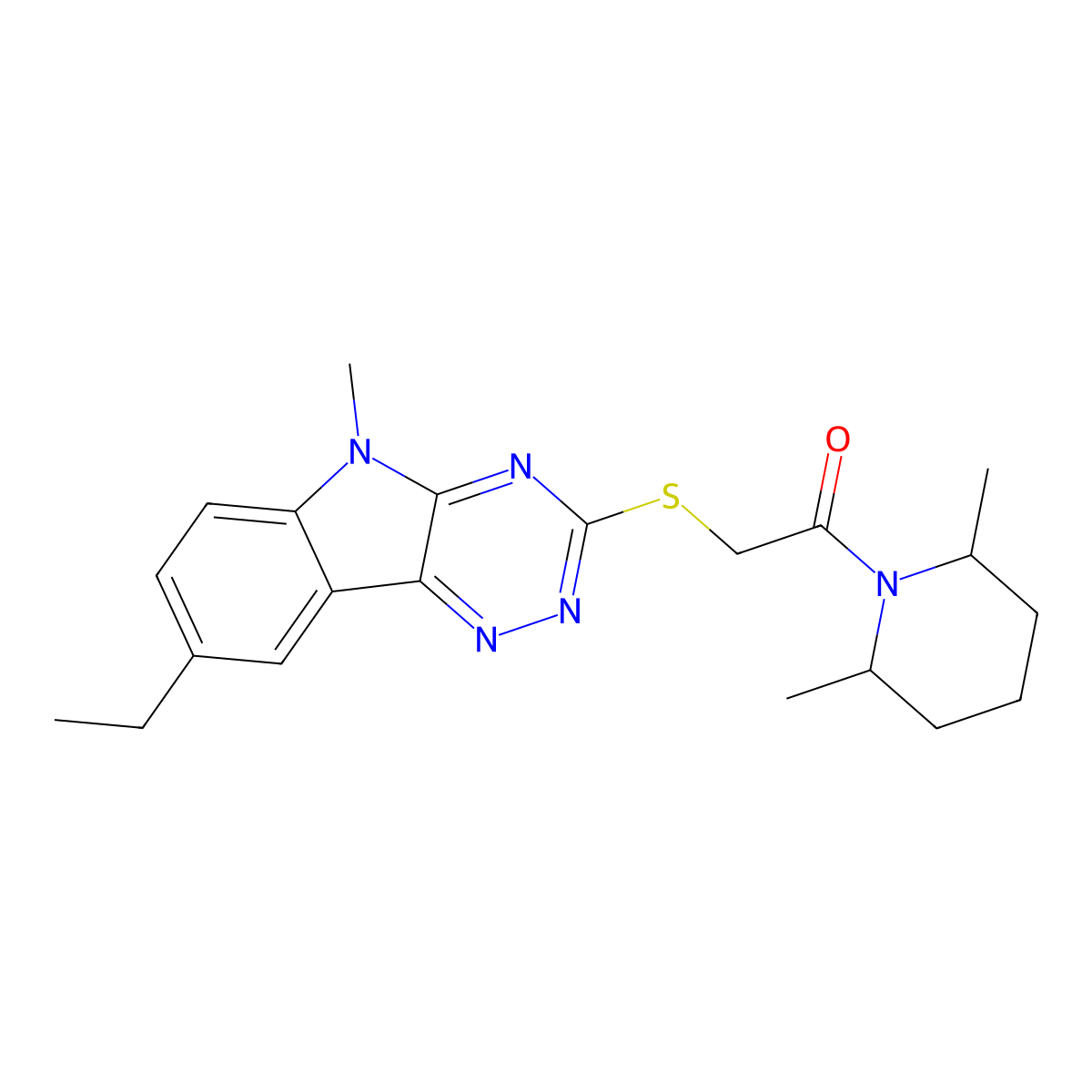 1-(2,6-Dimethylpiperidin-1-yl)-2-[(8-ethyl-5-methyl-[1,2,4]triazino[5,6-b]indol-3-yl)sulfanyl]ethanone molecular structure, CAS 603946-76-5