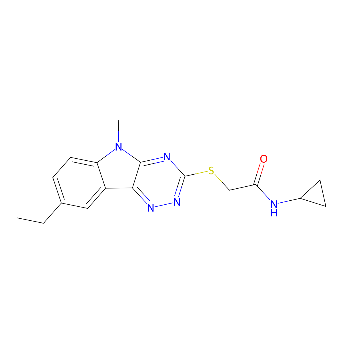 Acetamide,N-cyclopropyl-2-[(8-ethyl-5-methyl-5H-1,2,4-triazino[5,6-B]indol-3-YL)thio]- molecular structure, CAS 603946-77-6