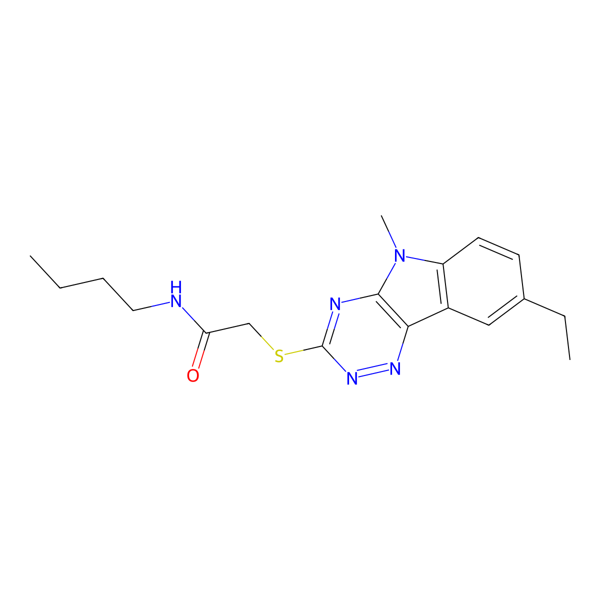 N-butyl-2-[(8-ethyl-5-methyl-[1,2,4]triazino[5,6-b]indol-3-yl)sulfanyl]acetamide molecular structure, CAS 603946-79-8