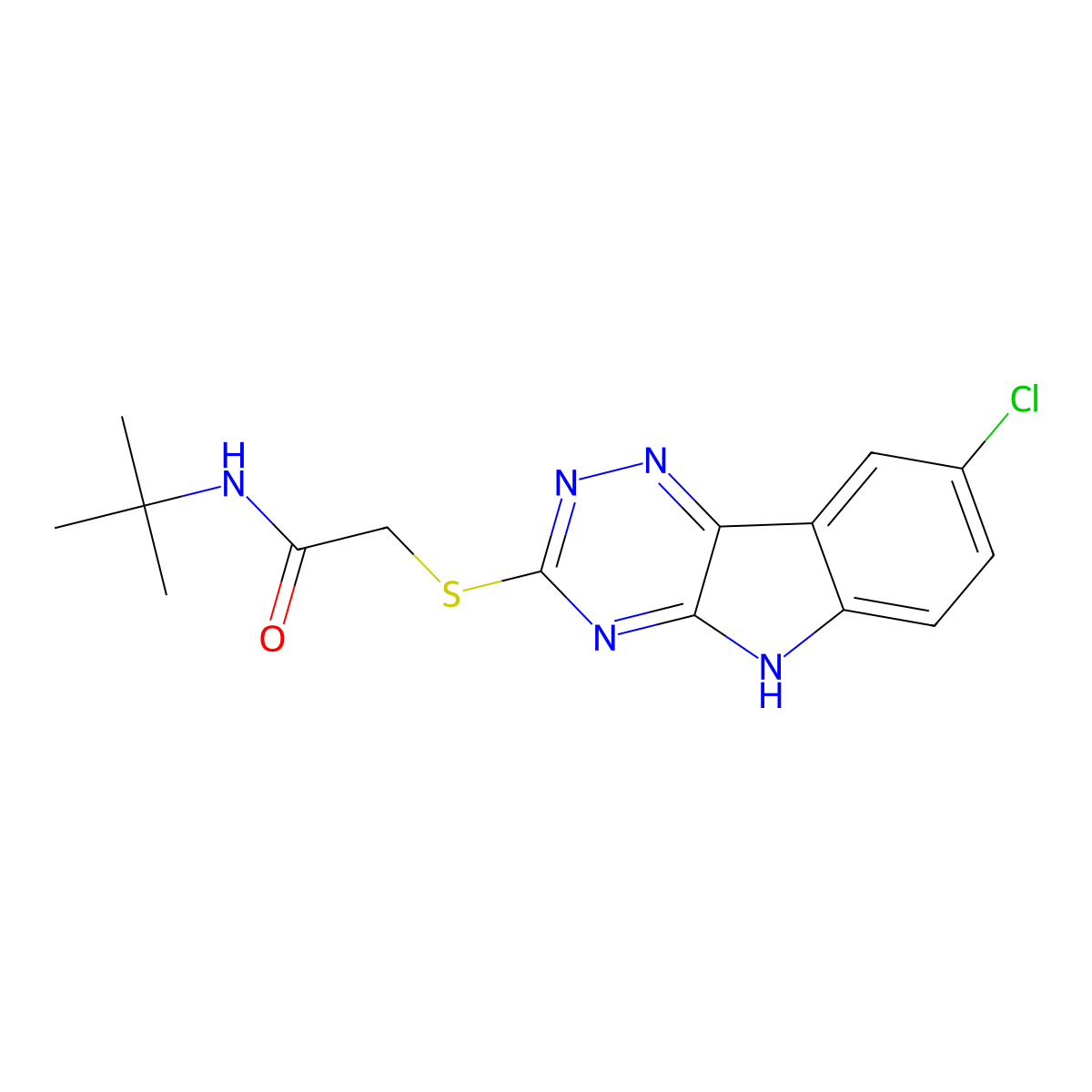Acetamide,2-[(8-chloro-2H-1,2,4-triazino[5,6-B]indol-3-YL)thio]-N-(tert-butyl)- molecular structure, CAS 603946-91-4