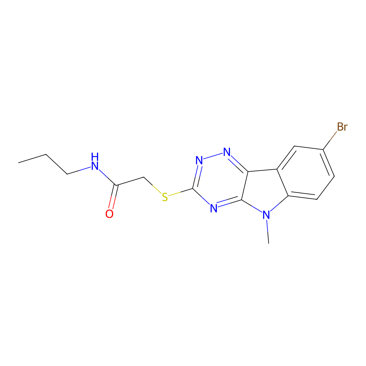 2-[(8-bromo-5-methyl-[1,2,4]triazino[5,6-b]indol-3-yl)sulfanyl]-N-propylacetamide molecular structure, CAS 603947-09-7