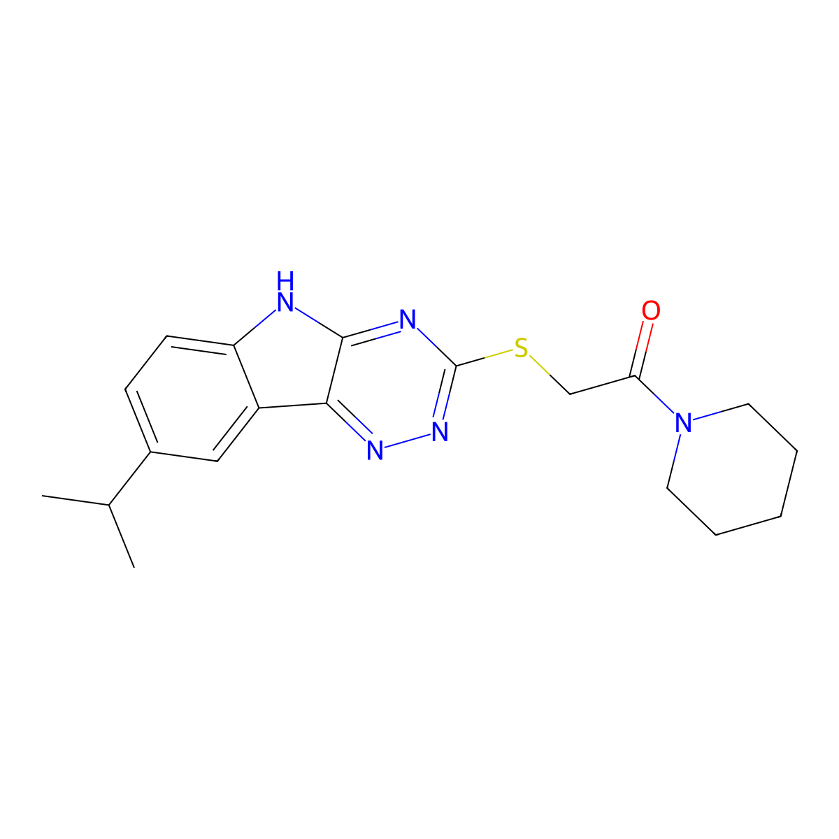 Piperidine, 1-[[[8-(1-methylethyl)-2H-1,2,4-triazino[5,6-B]indol-3-YL]thio]acetyl]- molecular structure, CAS 603947-17-7