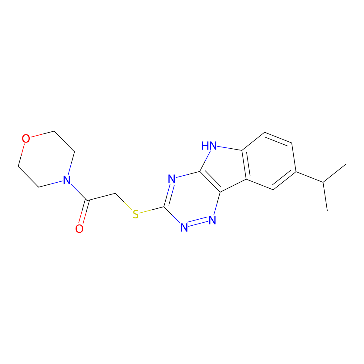Morpholine, 4-[[[8-(1-methylethyl)-2H-1,2,4-triazino[5,6-B]indol-3-YL]thio]acetyl]- molecular structure, CAS 603947-18-8