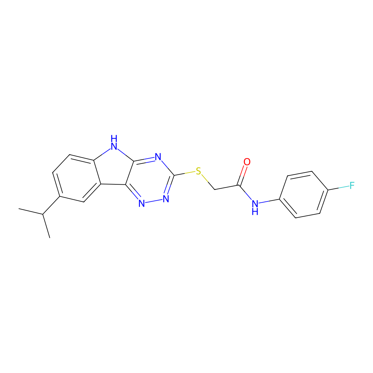 Acetamide,N-(4-fluorophenyl)-2-[[8-(isopropyl)-2H-1,2,4-triazino[5,6-B]indol-3-YL]thio]- molecular structure, CAS 603947-27-9