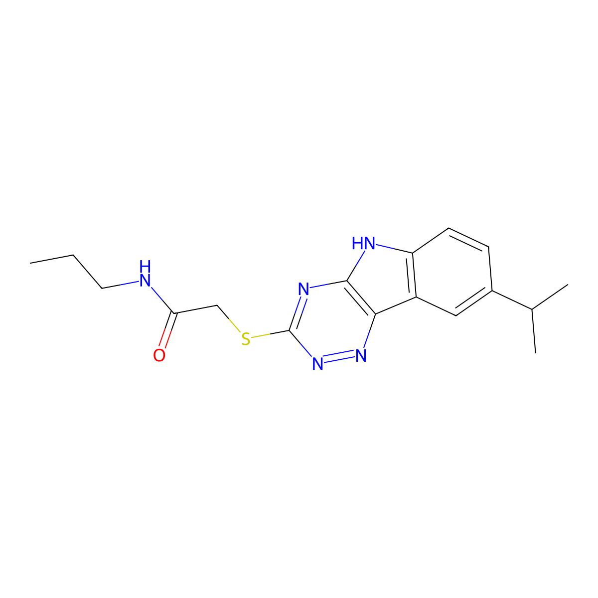 Acetamide,2-[[8-(isopropyl)-2H-1,2,4-triazino[5,6-B]indol-3-YL]thio]-N-propyl- molecular structure, CAS 603947-32-6