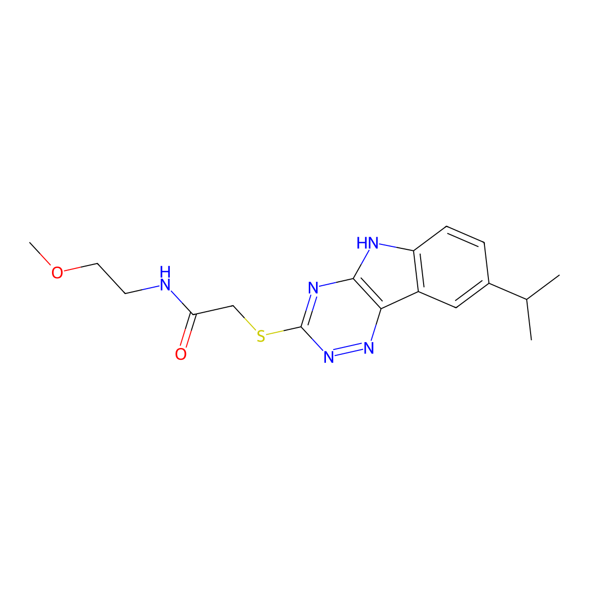 Acetamide,N-(2-methoxyethyl)-2-[[8-(isopropyl)-2H-1,2,4-triazino[5,6-B]indol-3-YL]thio]- molecular structure, CAS 603947-33-7