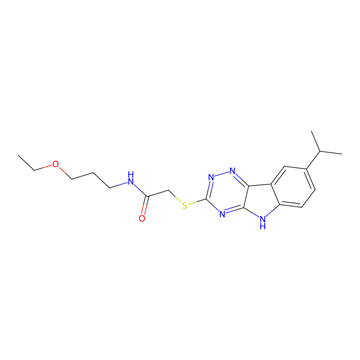 Acetamide,N-(3-ethoxypropyl)-2-[[8-(isopropyl)-2H-1,2,4-triazino[5,6-B]indol-3-YL]thio]- molecular structure, CAS 603947-34-8