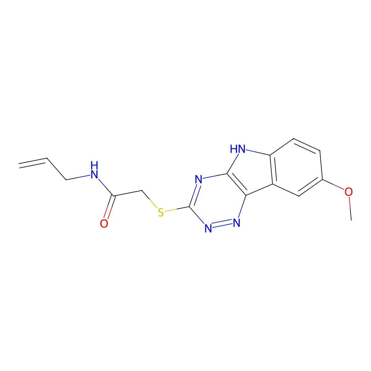 Acetamide,2-[(8-methoxy-2H-1,2,4-triazino[5,6-B]indol-3-YL)thio]-N-2-allyl- molecular structure, CAS 603947-43-9