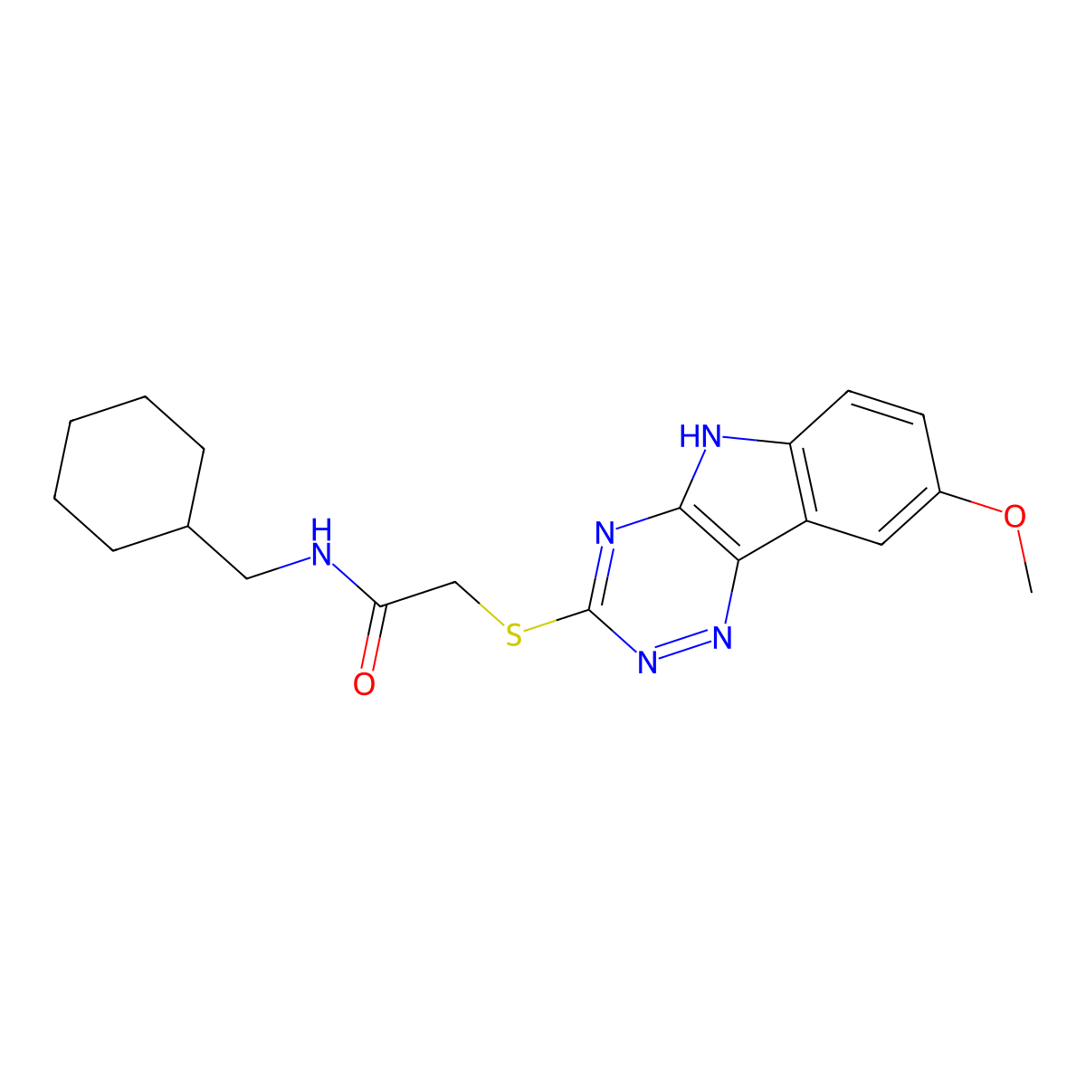 Acetamide,N-(cyclohexylmethyl)-2-[(8-methoxy-2H-1,2,4-triazino[5,6-B]indol-3-YL)thio]- molecular structure, CAS 603947-46-2