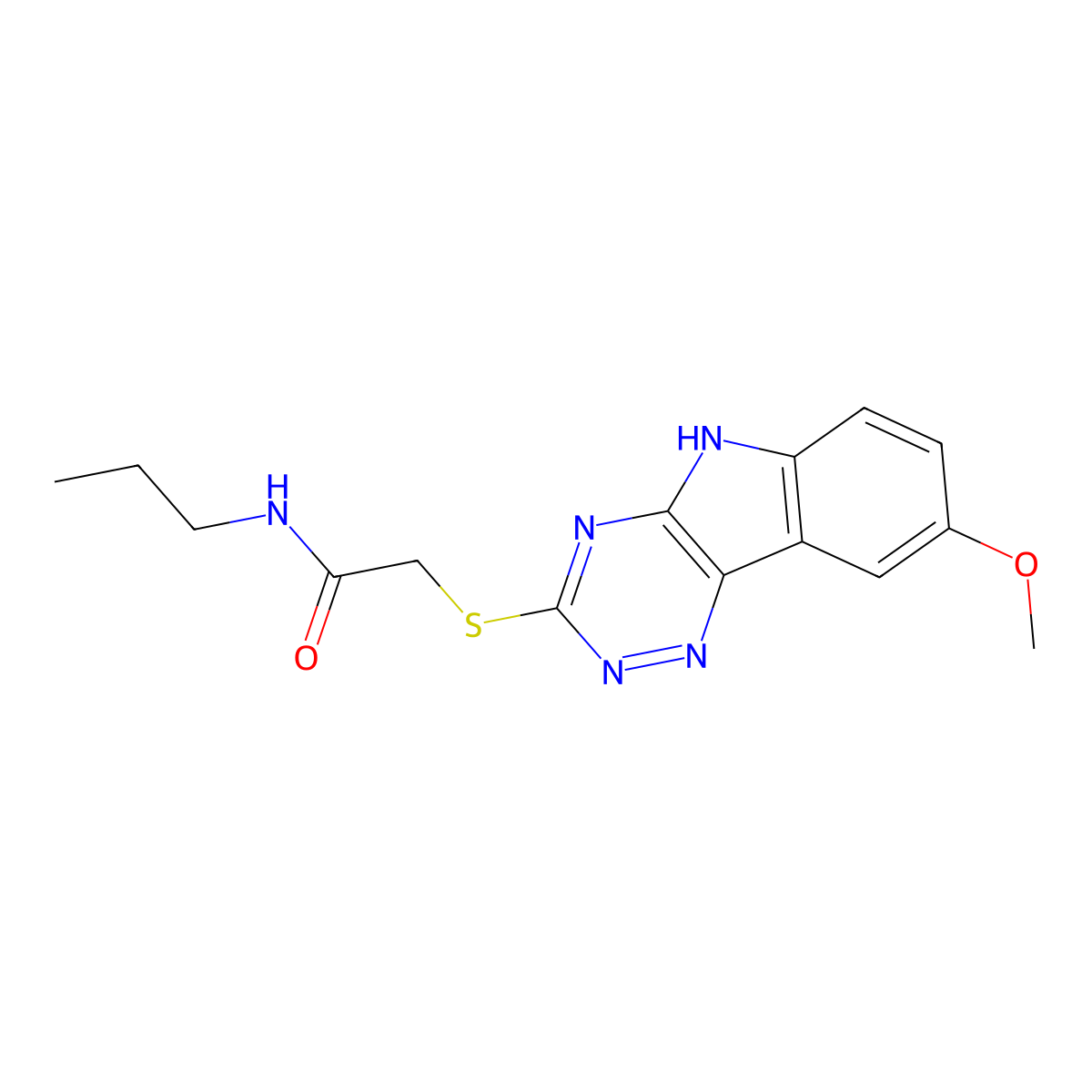 Acetamide,2-[(8-methoxy-2H-1,2,4-triazino[5,6-B]indol-3-YL)thio]-N-propyl- molecular structure, CAS 603947-47-3