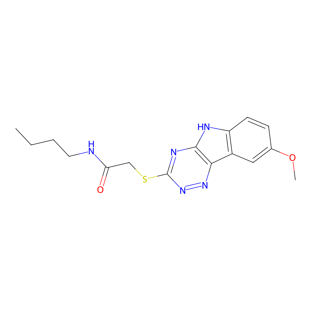 Acetamide,N-butyl-2-[(8-methoxy-2H-1,2,4-triazino[5,6-B]indol-3-YL)thio]- molecular structure, CAS 603947-48-4