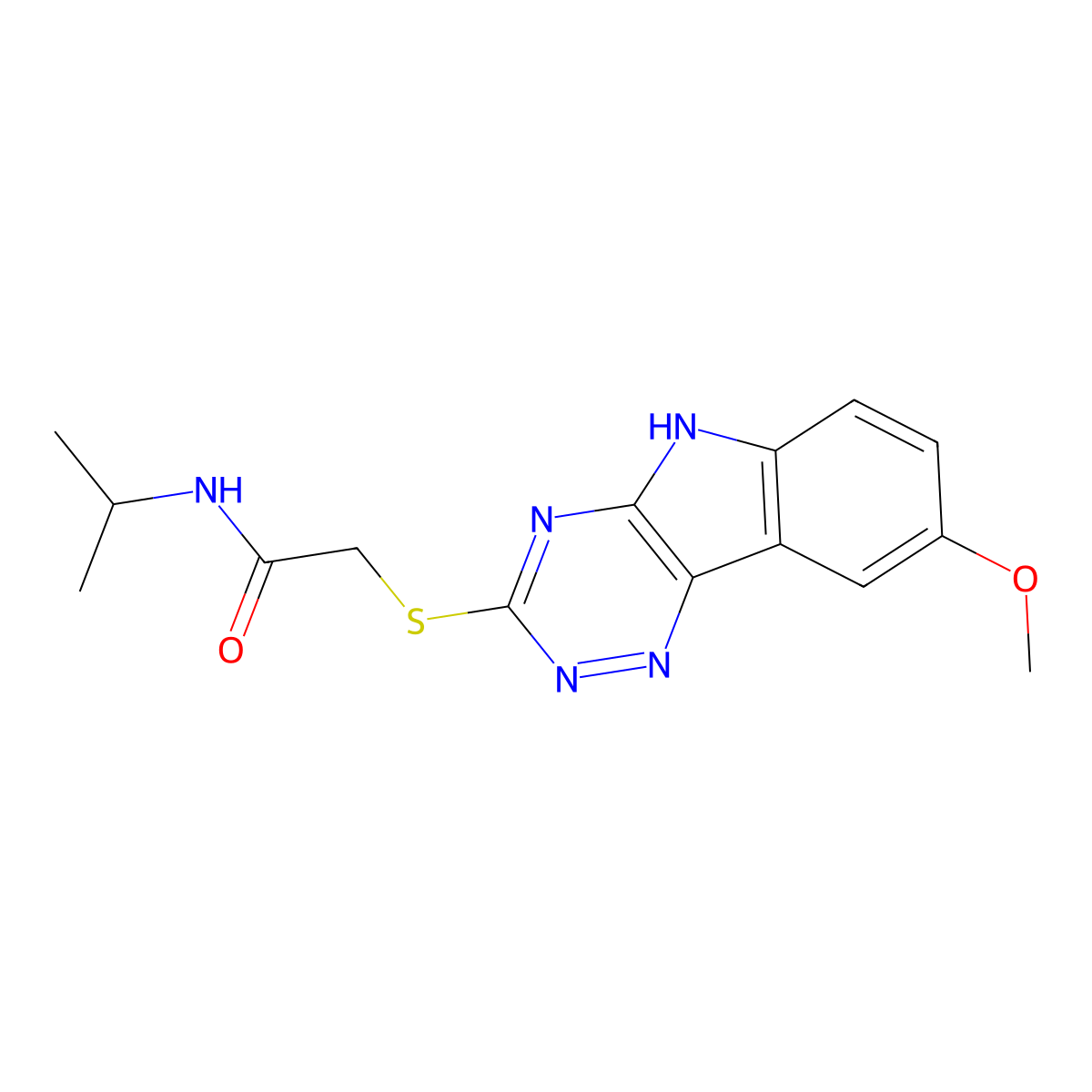 Acetamide,2-[(8-methoxy-2H-1,2,4-triazino[5,6-B]indol-3-YL)thio]-N-(isopropyl)- molecular structure, CAS 603947-50-8