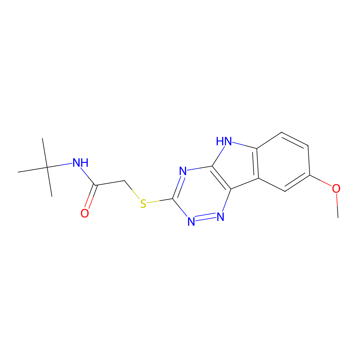 N-tert-butyl-2-[(8-methoxy-5H-[1,2,4]triazino[5,6-b]indol-3-yl)sulfanyl]acetamide molecular structure, CAS 603947-51-9