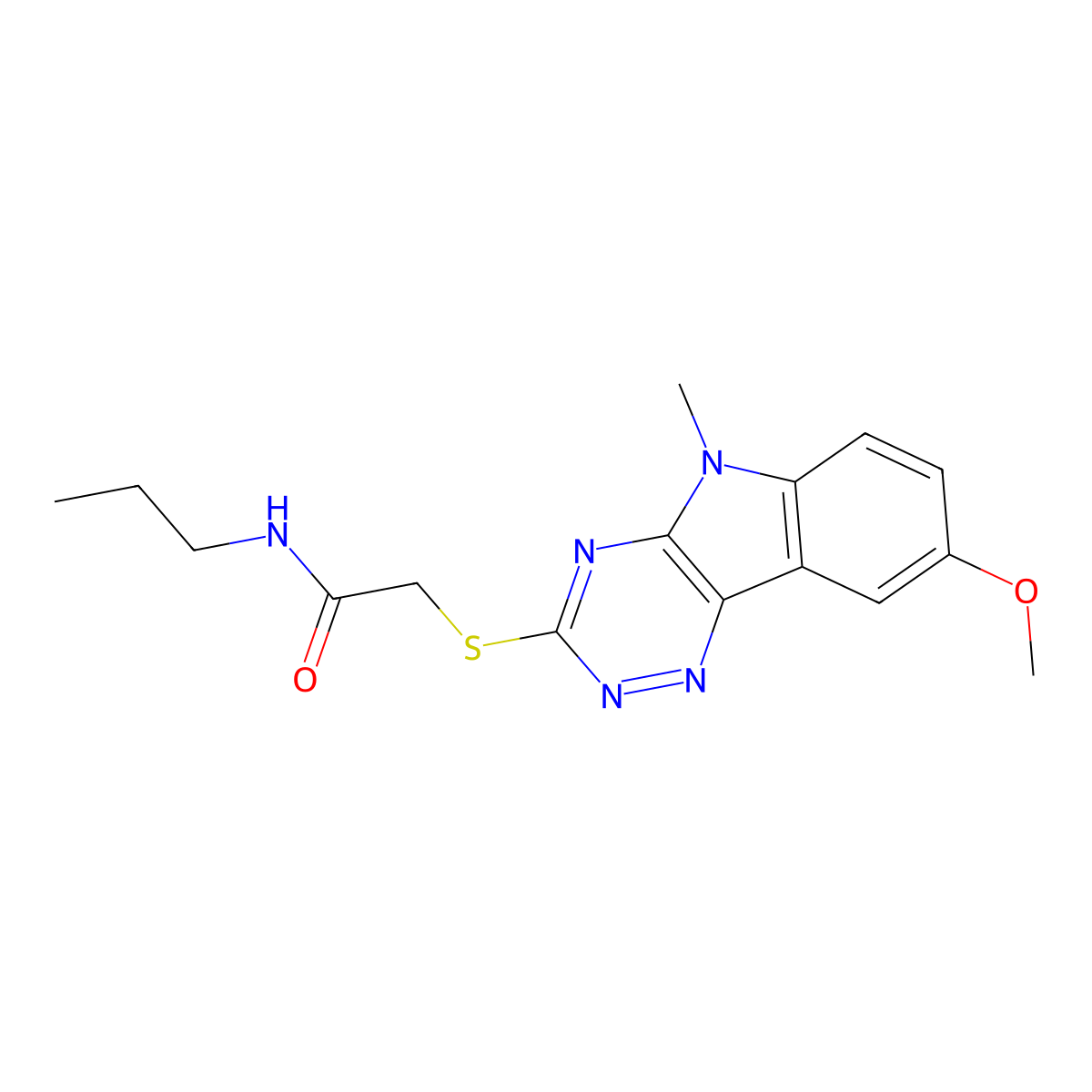 Acetamide,2-[(8-methoxy-5-methyl-5H-1,2,4-triazino[5,6-B]indol-3-YL)thio]-N-propyl- molecular structure, CAS 603947-63-3