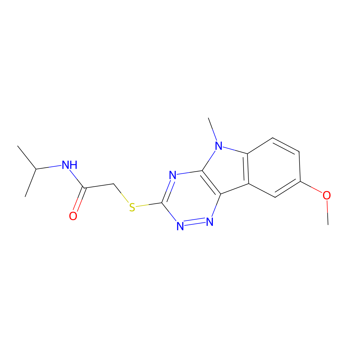 Acetamide,2-[(8-methoxy-5-methyl-5H-1,2,4-triazino[5,6-B]indol-3-YL)thio]-N-(isopropyl)- molecular structure, CAS 603947-64-4