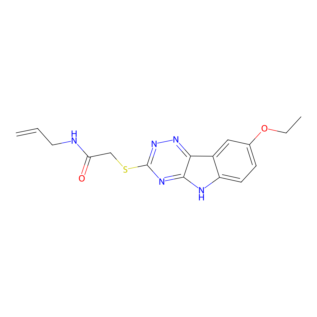 Acetamide,2-[(8-ethoxy-2H-1,2,4-triazino[5,6-B]indol-3-YL)thio]-N-2-allyl- molecular structure, CAS 603947-67-7