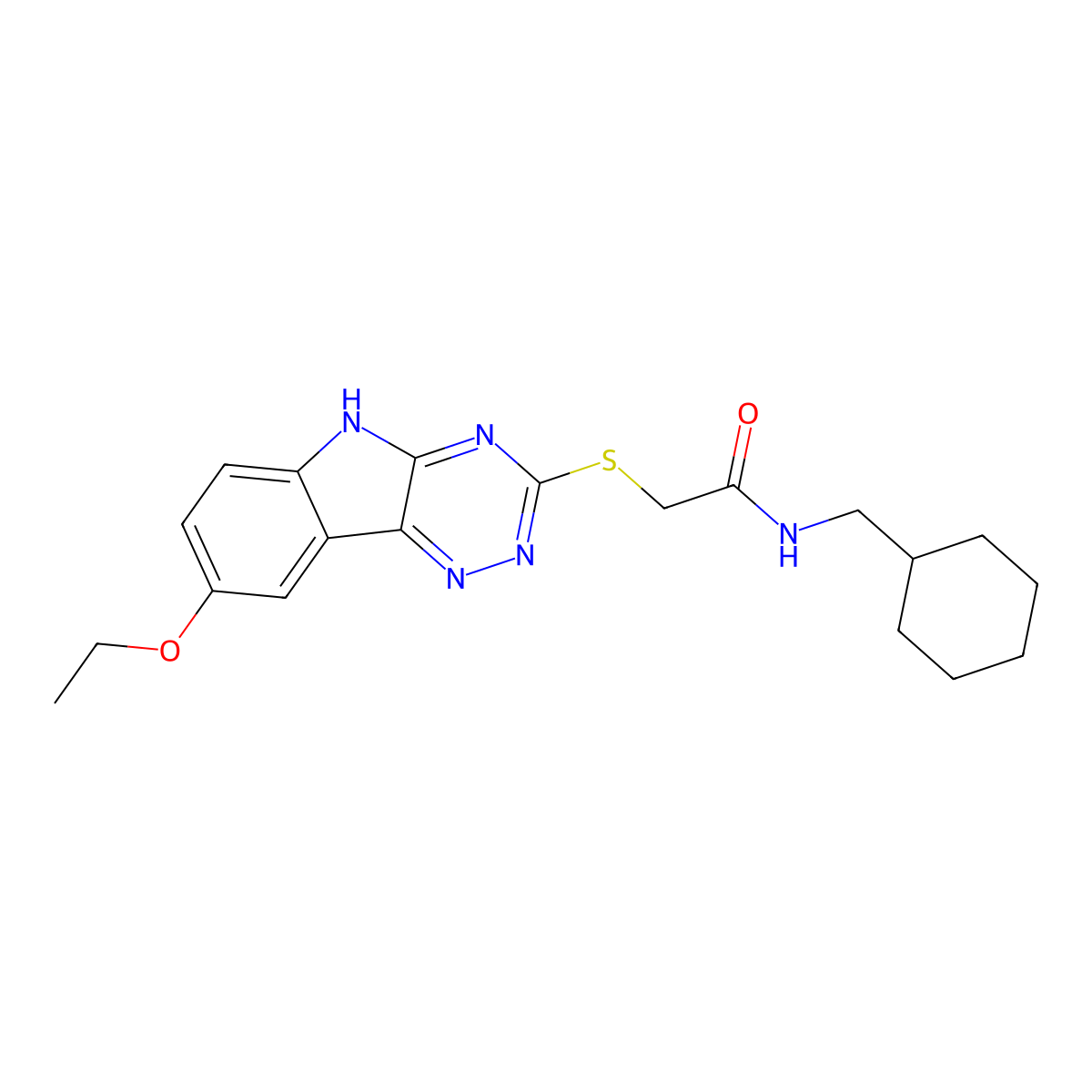 Acetamide,N-(cyclohexylmethyl)-2-[(8-ethoxy-2H-1,2,4-triazino[5,6-B]indol-3-YL)thio]- molecular structure, CAS 603947-69-9