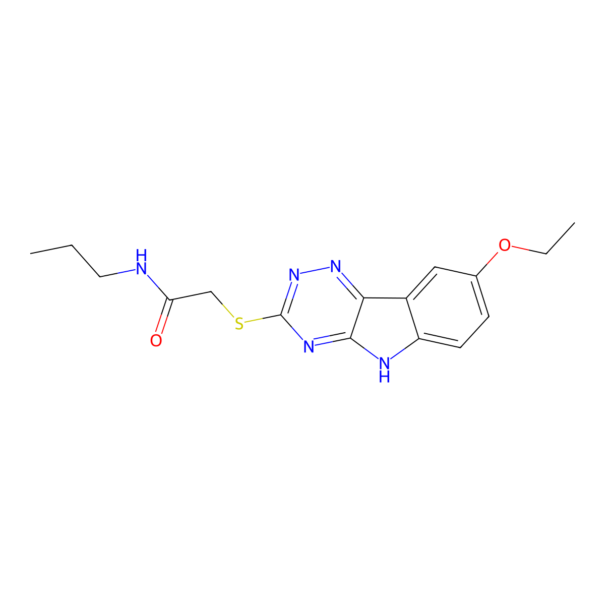 2-[(8-ethoxy-5H-[1,2,4]triazino[5,6-b]indol-3-yl)sulfanyl]-N-propylacetamide molecular structure, CAS 603947-70-2