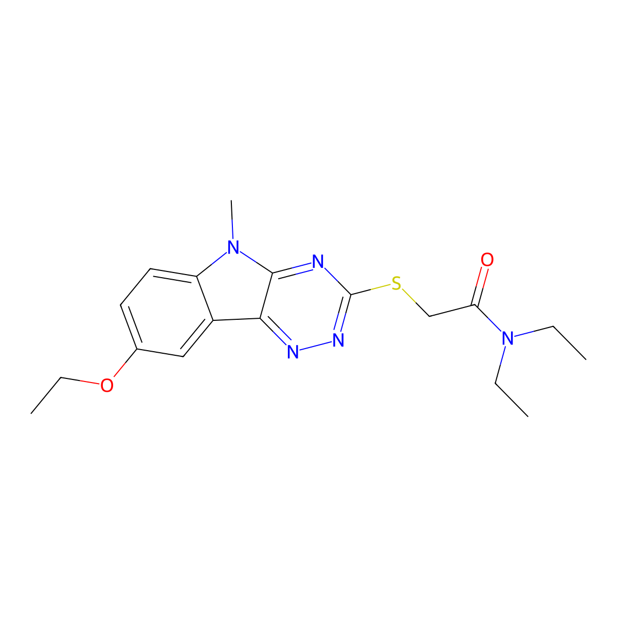 Acetamide,2-[(8-ethoxy-5-methyl-5H-1,2,4-triazino[5,6-B]indol-3-YL)thio]-N,N-diethyl- molecular structure, CAS 603947-75-7