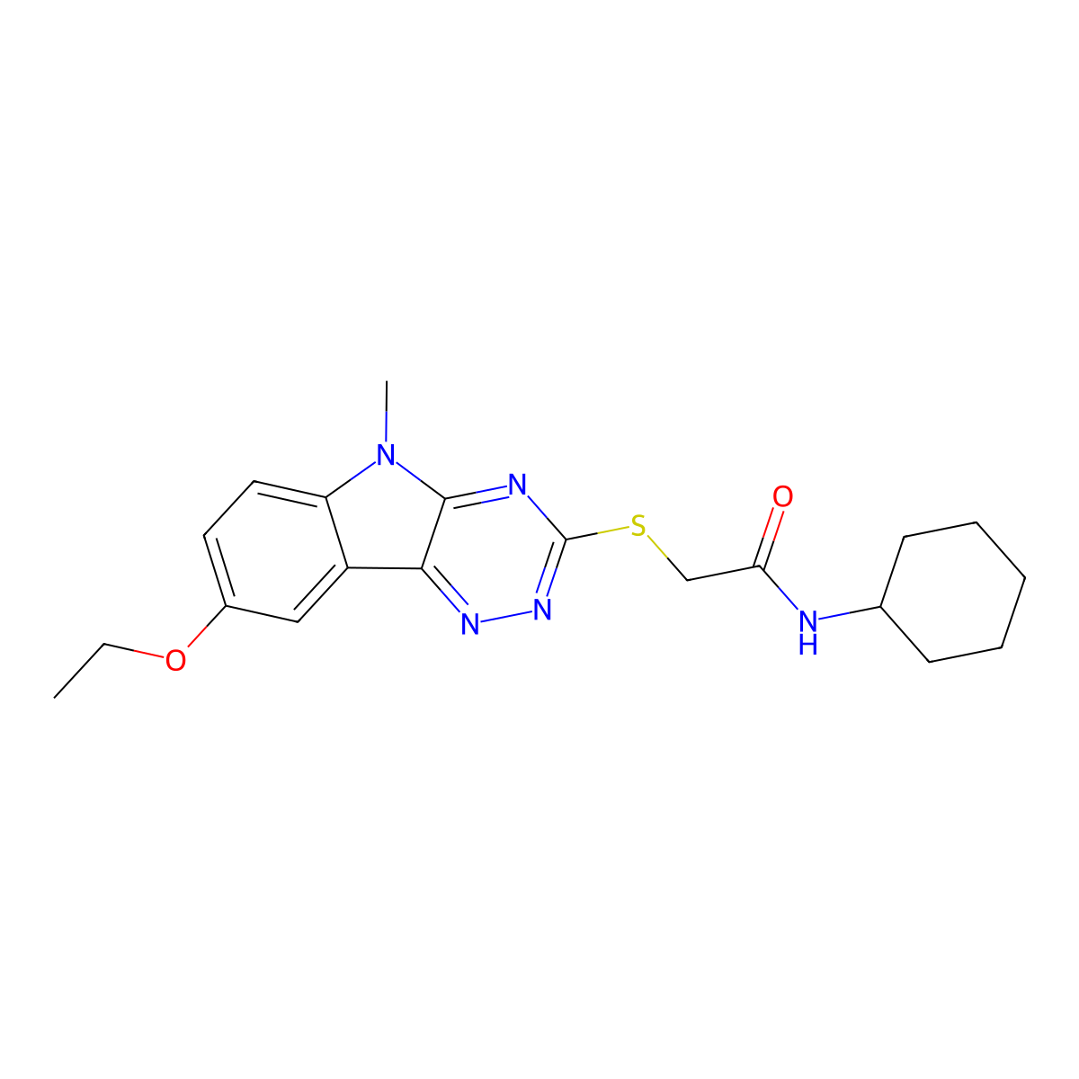 Acetamide,N-cyclohexyl-2-[(8-ethoxy-5-methyl-5H-1,2,4-triazino[5,6-B]indol-3-YL)thio]- molecular structure, CAS 603947-79-1