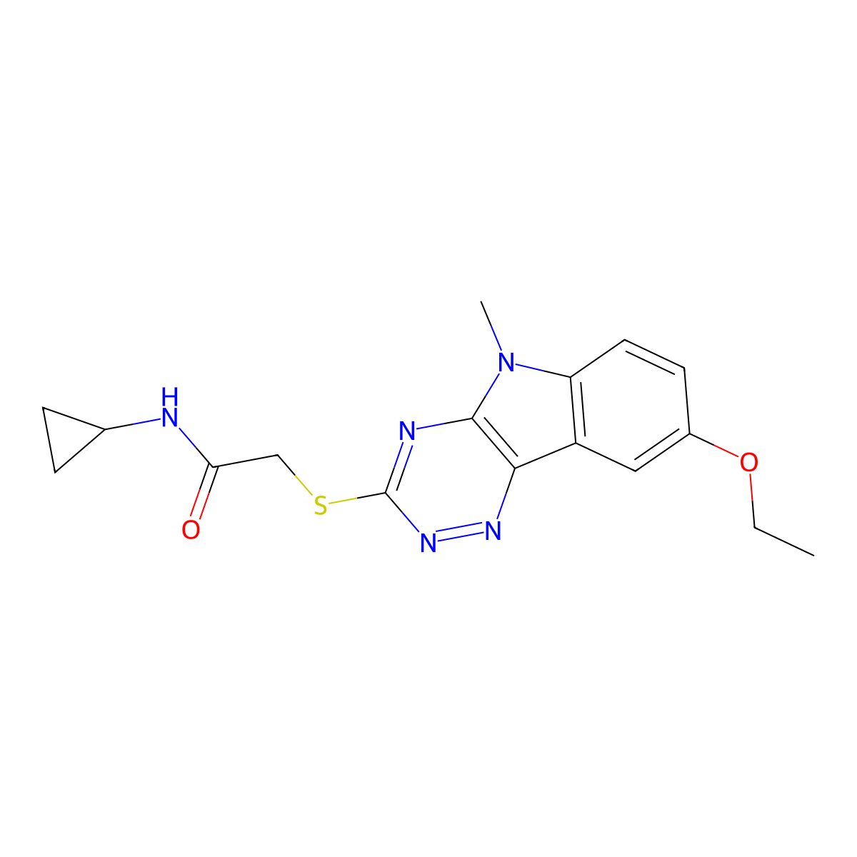 N-Cyclopropyl-2-(6-ethoxy-9-methyl-9H-1,3,4,9-tetraaza-fluoren-2-ylsulfanyl)-acetamide molecular structure, CAS 603947-82-6