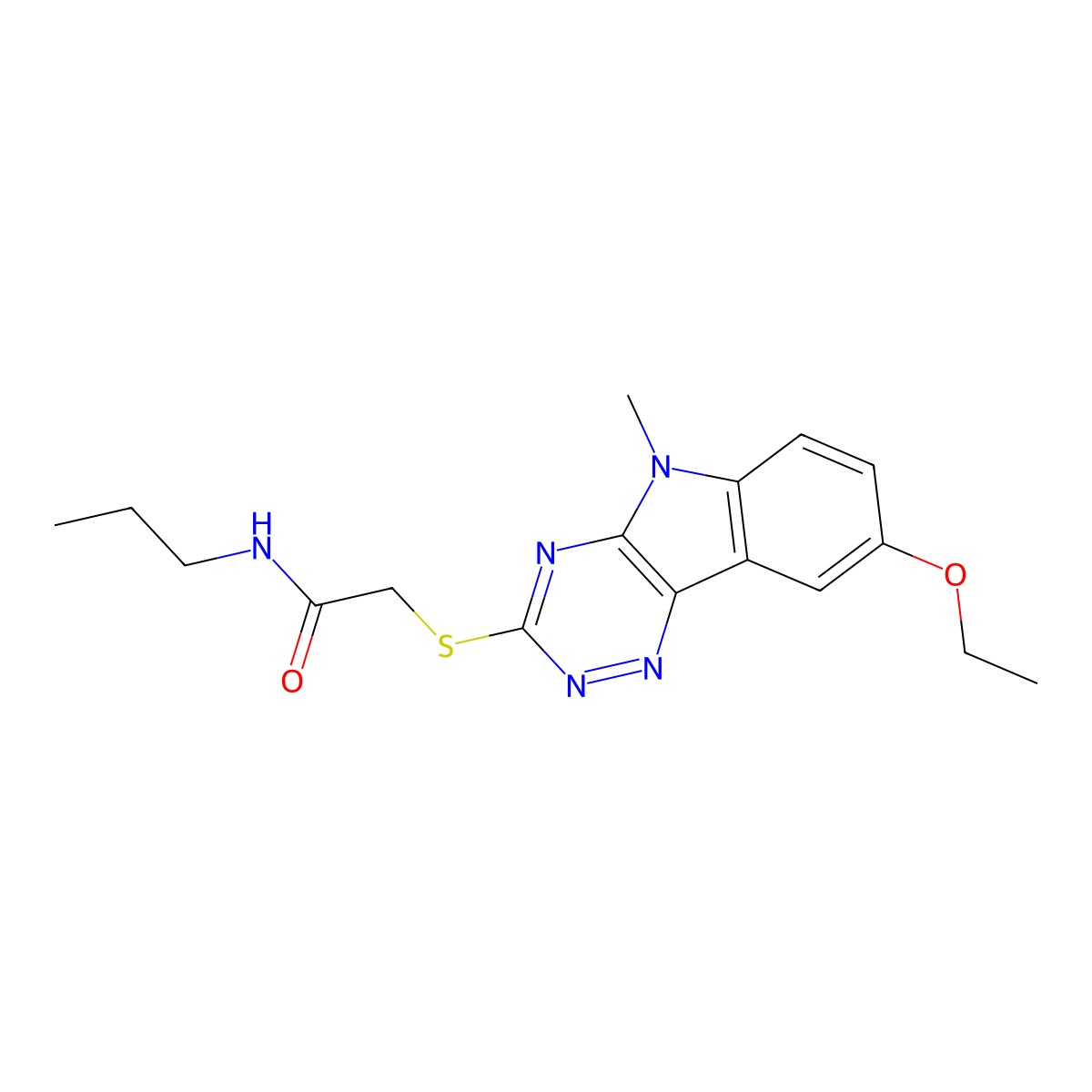 Acetamide,2-[(8-ethoxy-5-methyl-5H-1,2,4-triazino[5,6-B]indol-3-YL)thio]-N-propyl- molecular structure, CAS 603947-83-7