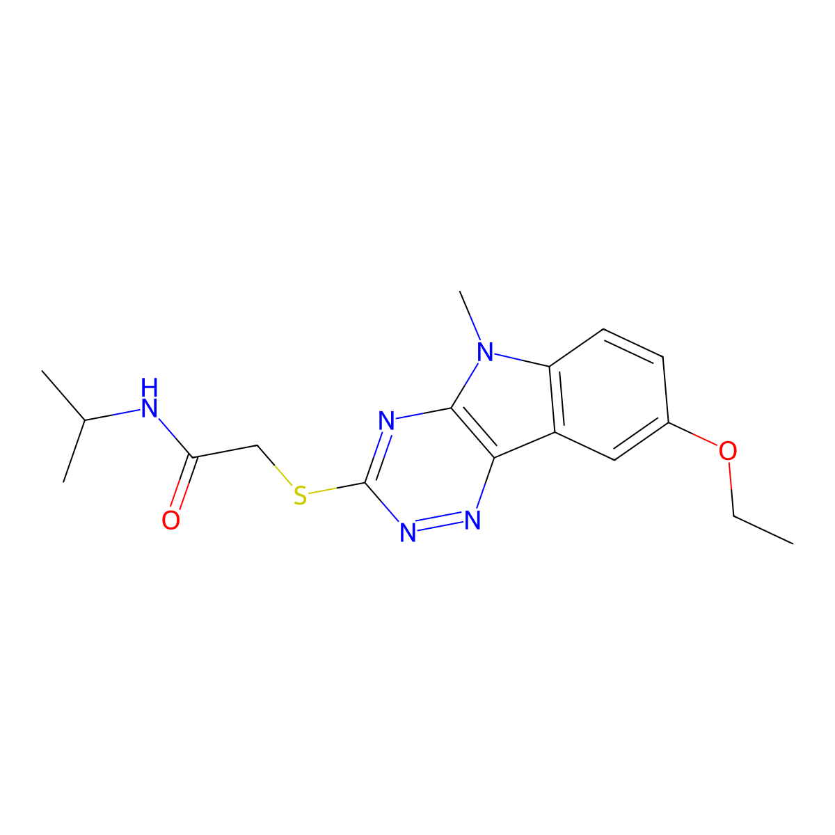 Acetamide,2-[(8-ethoxy-5-methyl-5H-1,2,4-triazino[5,6-B]indol-3-YL)thio]-N-(isopropyl)- molecular structure, CAS 603947-84-8