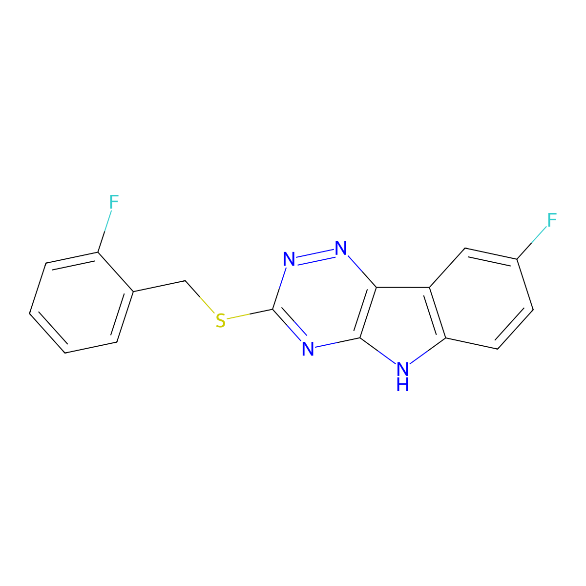 2H-1,2,4-Triazino[5,6-B]indole, 8-fluoro-3-[[(2-fluorophenyl)methyl]thio]- molecular structure, CAS 603947-89-3