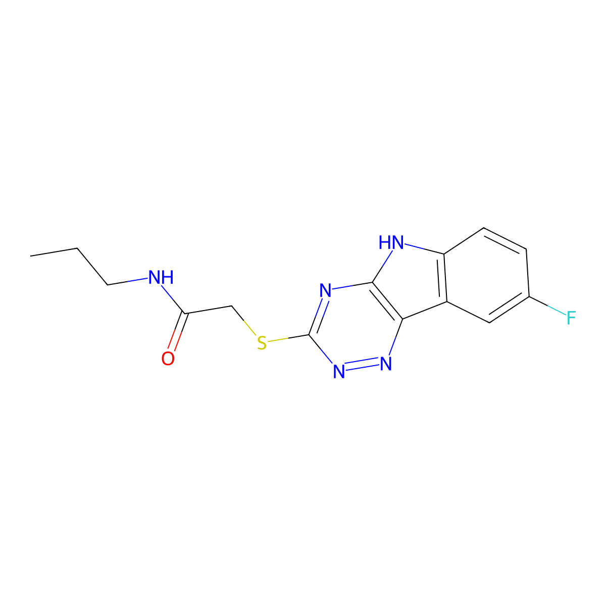 2-[(8-fluoro-5H-[1,2,4]triazino[5,6-b]indol-3-yl)sulfanyl]-N-propylacetamide molecular structure, CAS 603948-00-1