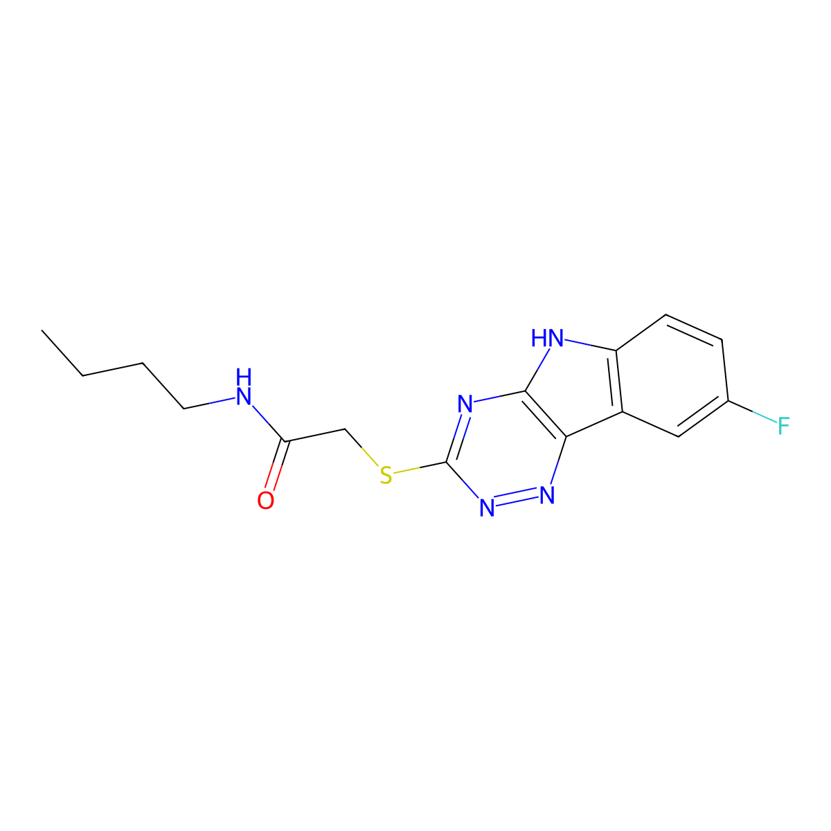 N-Butyl-2-[(8-Fluoro-2H-1,2,4-Triazino[5,6-b]Indol-3-ylThio]-Acetamide molecular structure, CAS 603948-01-2