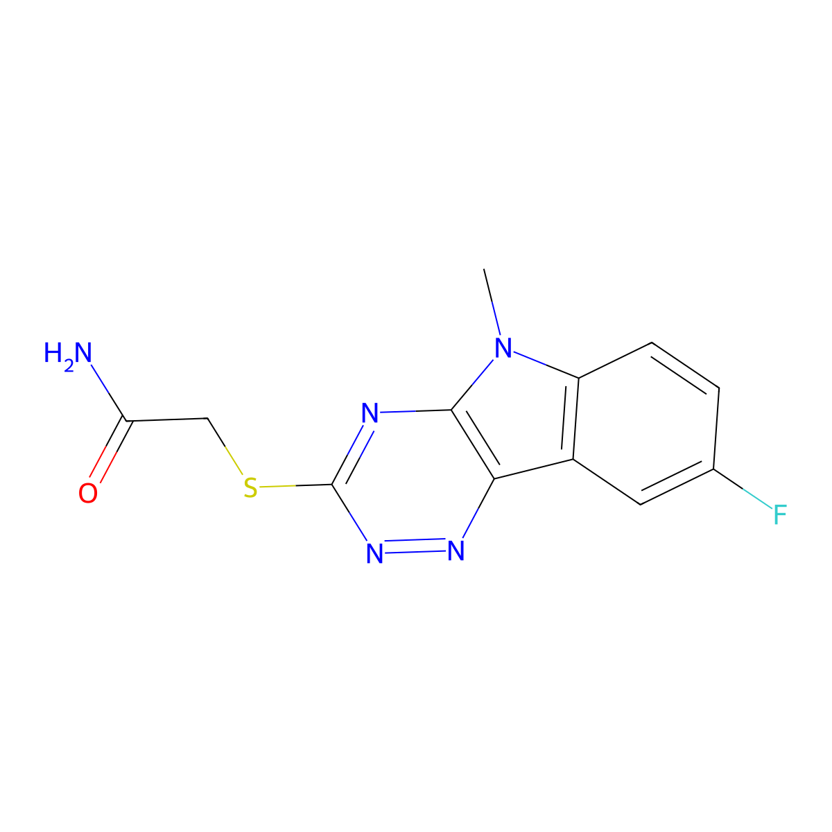 Acetamide,2-[(8-fluoro-5-methyl-5H-1,2,4-triazino[5,6-B]indol-3-YL)thio]- molecular structure, CAS 603948-11-4