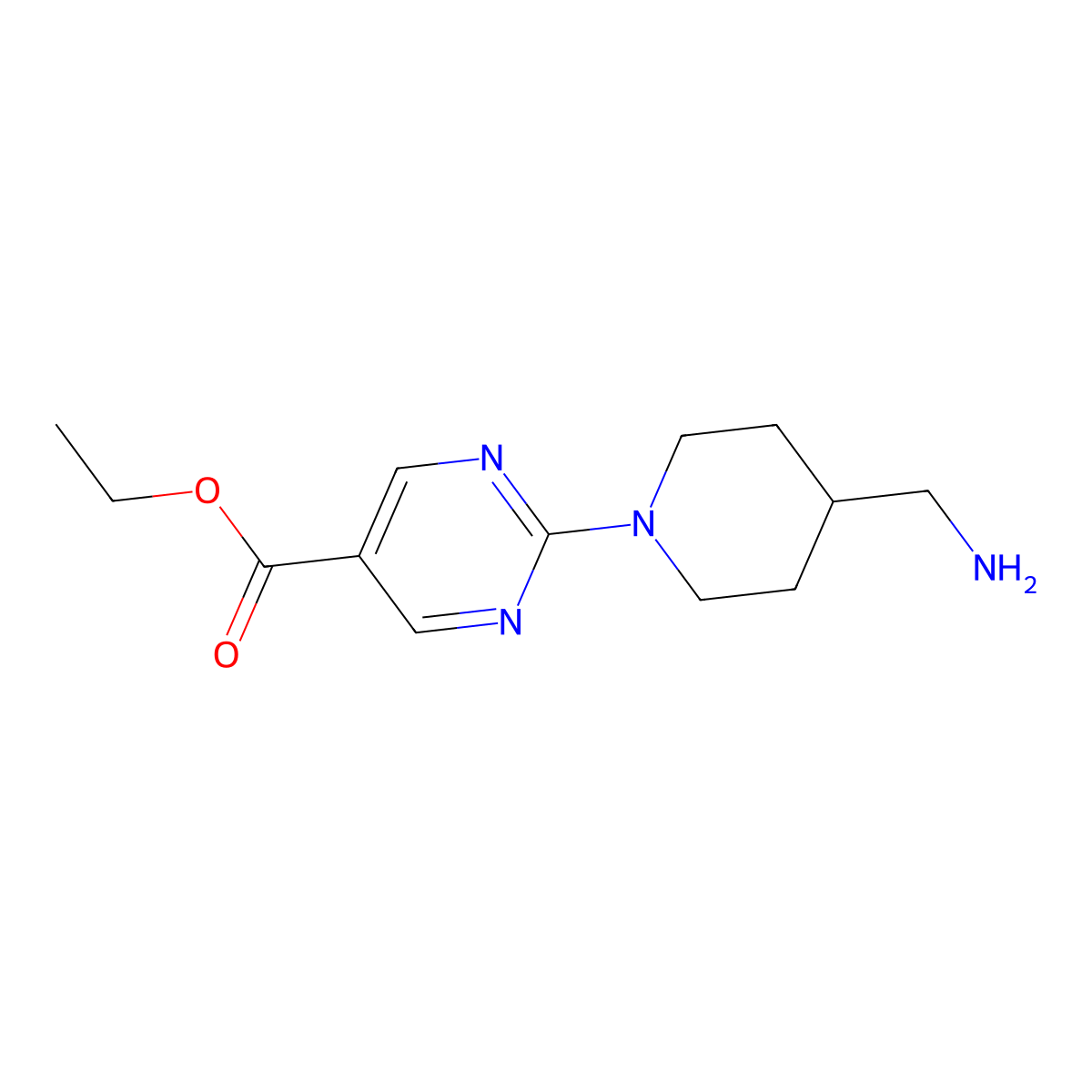 Ethyl 2-(4-(aminomethyl)piperidin-1-yl)pyrimidine-5-carboxylate molecular structure, CAS 603954-49-0