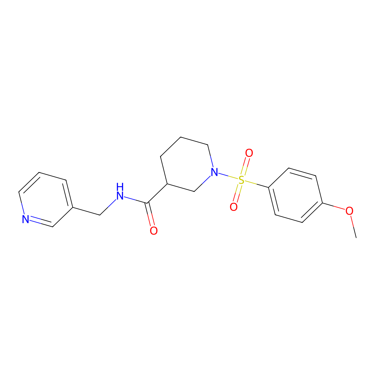 1-(4-methoxyphenyl)sulfonyl-N-(pyridin-3-ylmethyl)piperidine-3-carboxamide molecular structure, CAS 603973-69-9