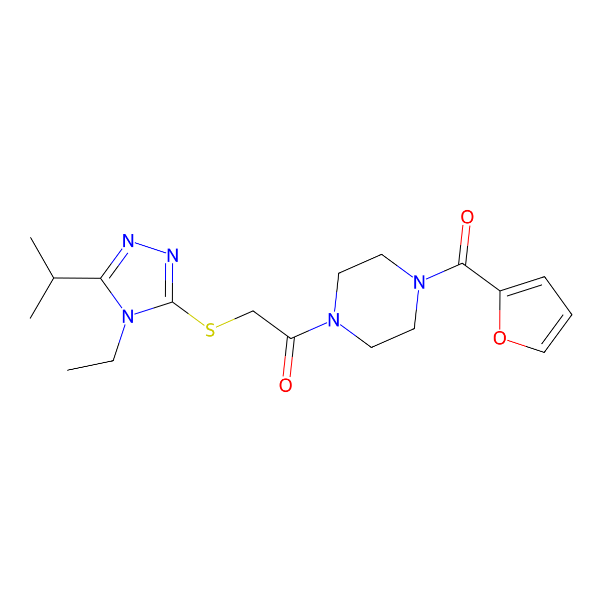2-[(4-Ethyl-5-propan-2-yl-1,2,4-triazol-3-yl)sulfanyl]-1-[4-(furan-2-carbonyl)piperazin-1-yl]ethanone molecular structure, CAS 603976-67-6