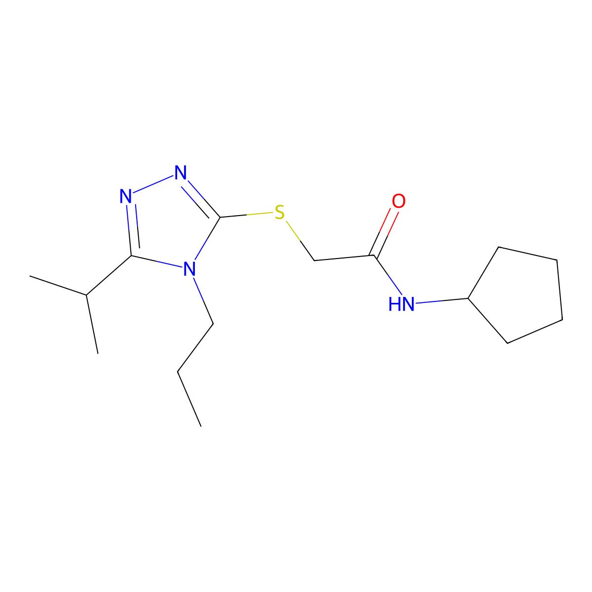 N-Cyclopentyl-2-(5-isopropyl-4-propyl-4H-[1,2,4]triazol-3-ylsulfanyl)-acetamide molecular structure, CAS 603977-54-4