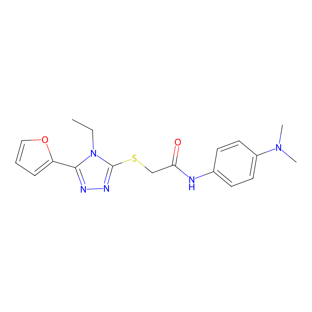 N-[4-(Dimethylamino)phenyl]-2-{[4-ethyl-5-(2-furyl)-4H-1,2,4-triazol-3-YL]sulfanyl}acetamide molecular structure, CAS 603978-80-9