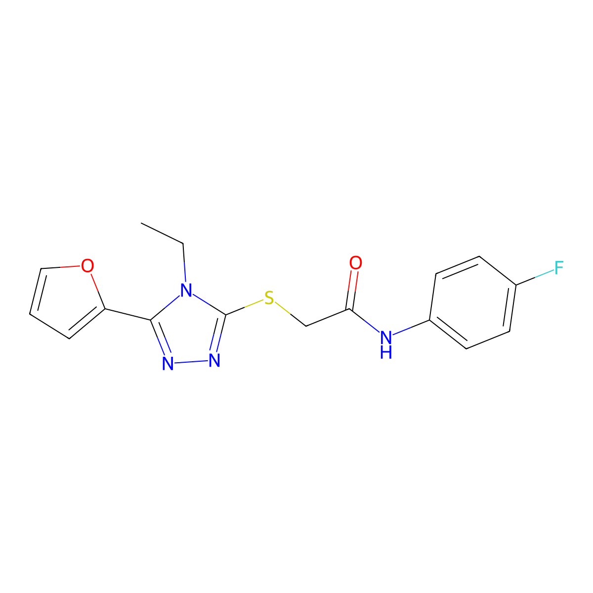 2-((4-Ethyl-5-(2-furyl)-4H-1,2,4-triazol-3-YL)thio)-N-(4-fluorophenyl)acetamide molecular structure, CAS 603978-82-1
