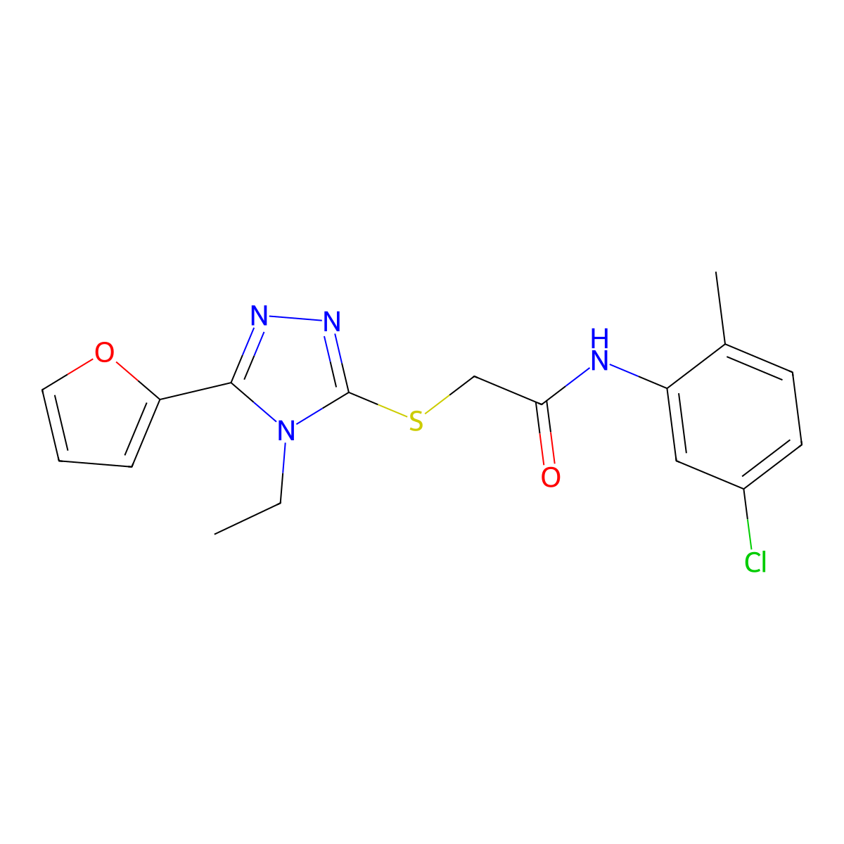 N-(5-Chloro-2-methylphenyl)-2-{[4-ethyl-5-(2-furyl)-4H-1,2,4-triazol-3-YL]sulfanyl}acetamide molecular structure, CAS 603978-90-1
