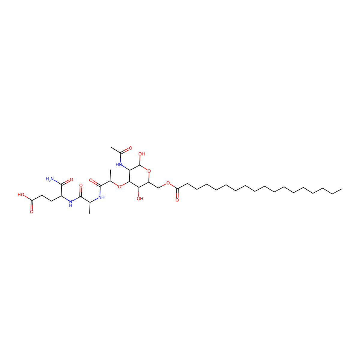(4R)-4-[[(2S)-2-[[(2R)-2-[(2S,3R,4R,5S,6R)-3-acetamido-2,5-dihydroxy-6-(octadecanoyloxymethyl)oxan-4-yl]oxypropanoyl]amino]propanoyl]amino]-5-amino-5-oxopentanoic acid molecular structure, CAS 60398-08-5