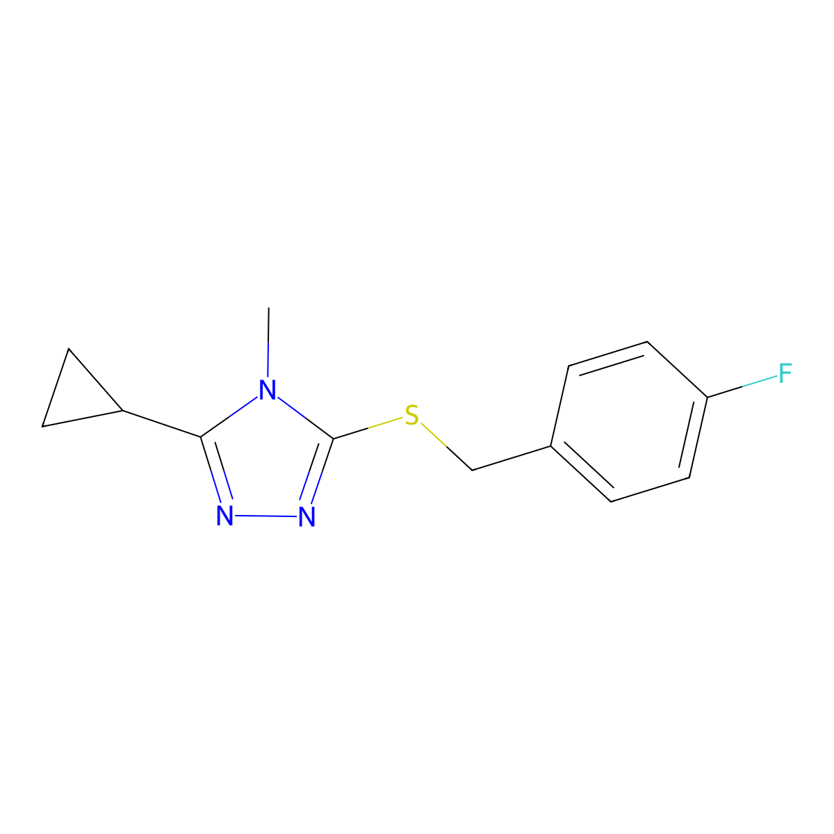 3-Cyclopropyl-5-[(4-fluorophenyl)methylsulfanyl]-4-methyl-1,2,4-triazole molecular structure, CAS 603980-45-6