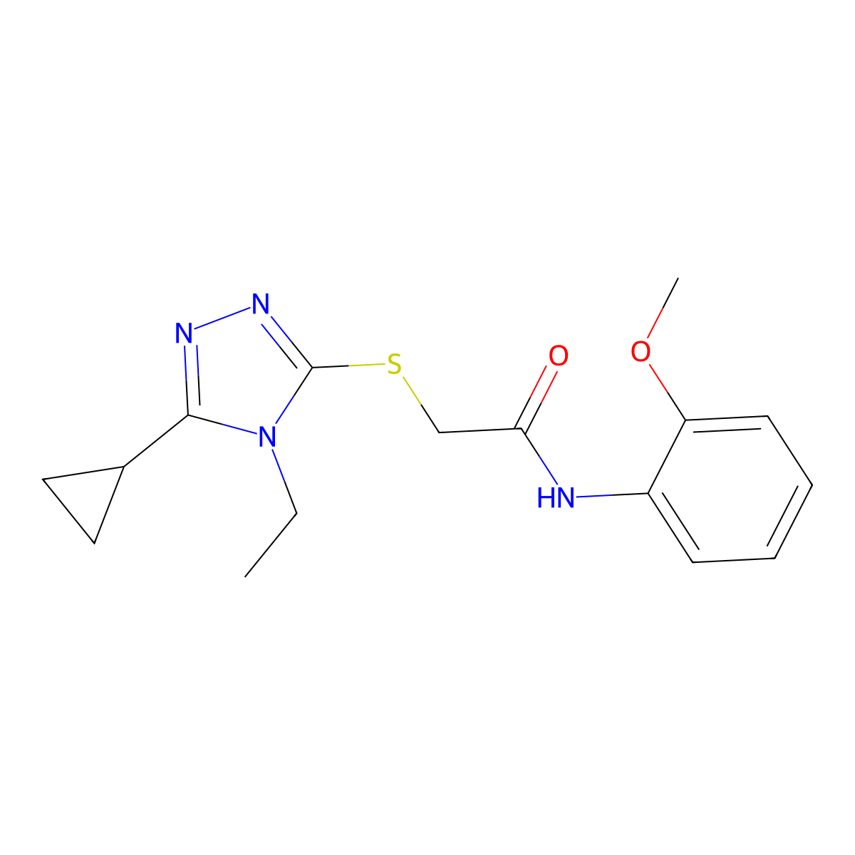 2-[(5-cyclopropyl-4-ethyl-1,2,4-triazol-3-yl)sulfanyl]-N-(2-methoxyphenyl)acetamide molecular structure, CAS 603981-46-0