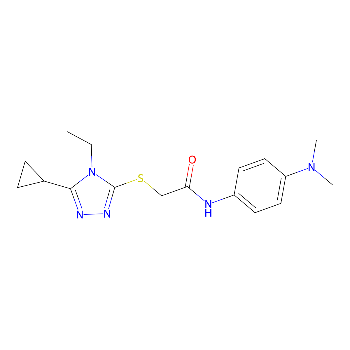 2-[(5-cyclopropyl-4-ethyl-1,2,4-triazol-3-yl)sulfanyl]-N-[4-(dimethylamino)phenyl]acetamide molecular structure, CAS 603981-52-8