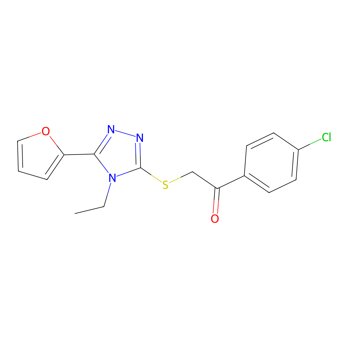 1-(4-chlorophenyl)-2-{[4-ethyl-5-(furan-2-yl)-4H-1,2,4-triazol-3-yl]sulfanyl}ethanone molecular structure, CAS 603981-59-5