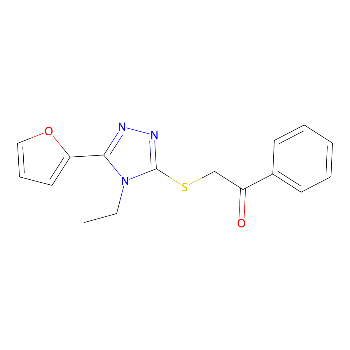 2-[[4-Ethyl-5-(furan-2-yl)-1,2,4-triazol-3-yl]sulfanyl]-1-phenylethanone molecular structure, CAS 603981-60-8