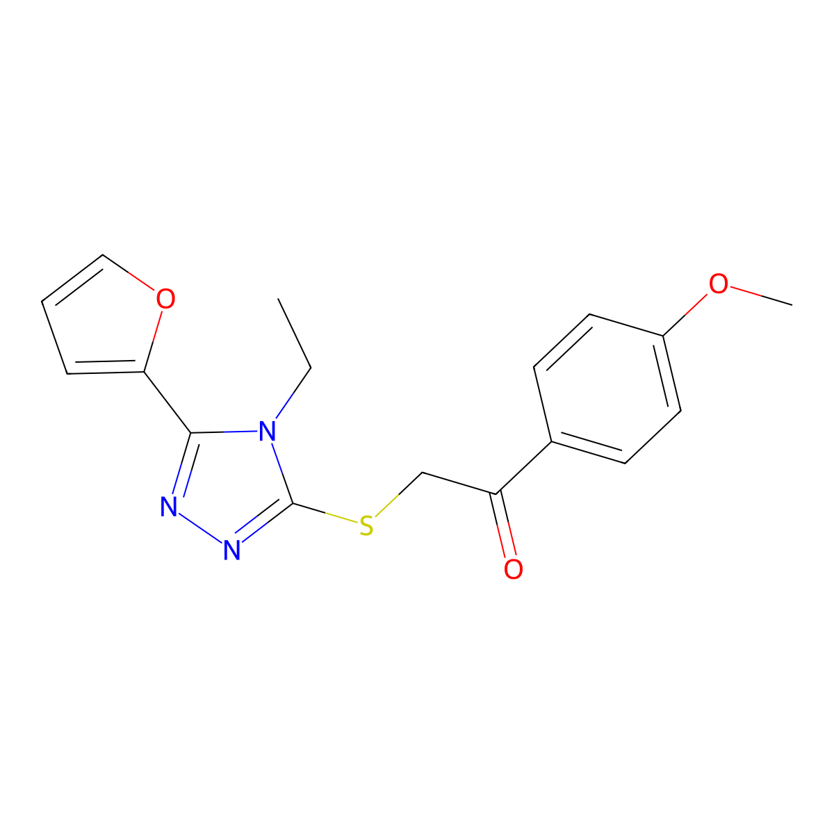 2-{[4-ethyl-5-(furan-2-yl)-4H-1,2,4-triazol-3-yl]sulfanyl}-1-(4-methoxyphenyl)ethan-1-one molecular structure, CAS 603981-65-3
